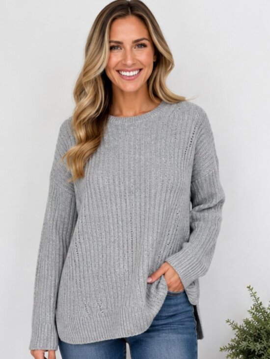 Aqua Sweaters - Aqua Cashmere Gray Rib-Knit Distressed Cashmere Sweater Size Small